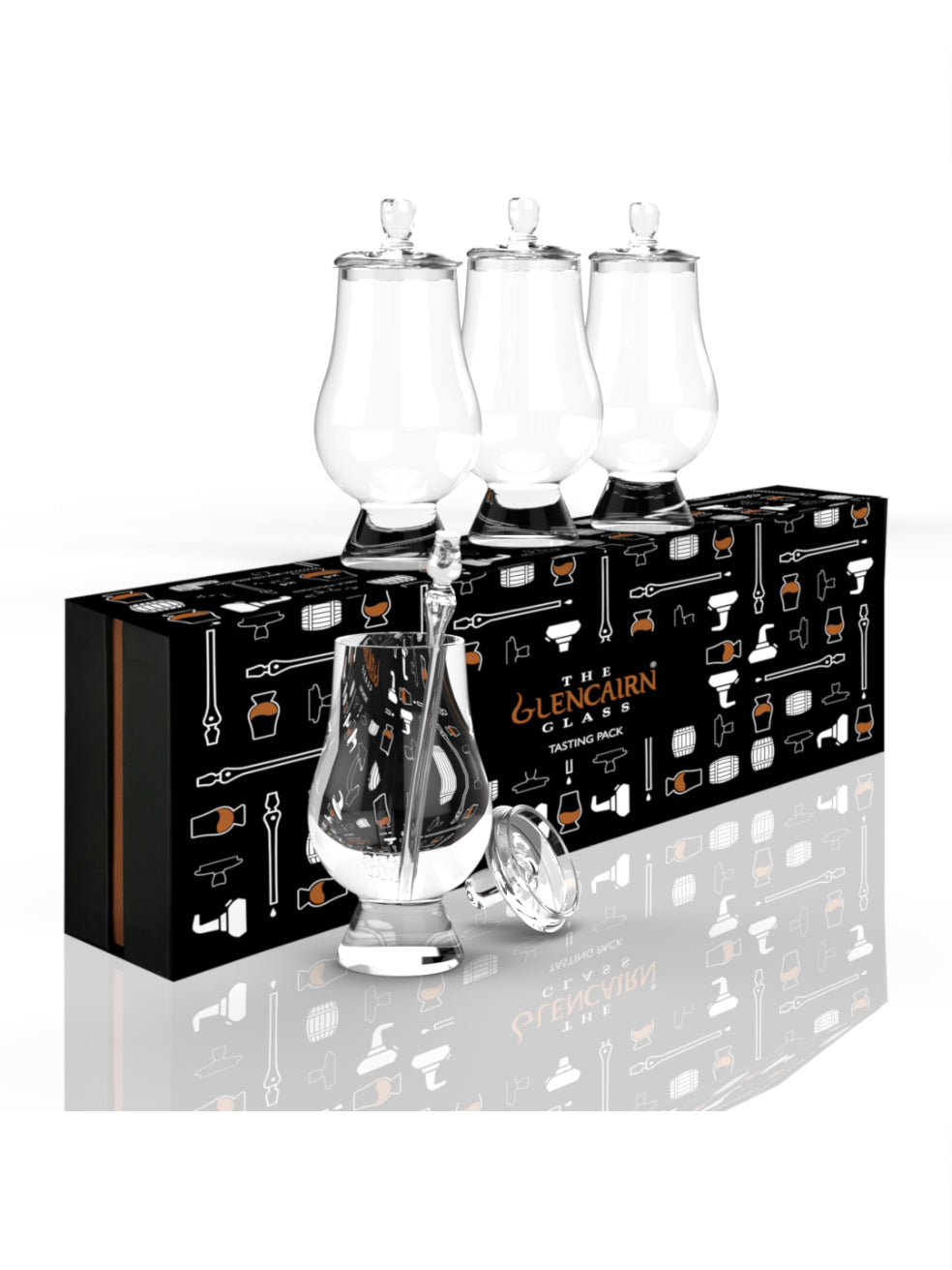 This gift set includes four Glencairn Whisky Glass each with its own Tasting Cap and a Glencairn Pipette.
