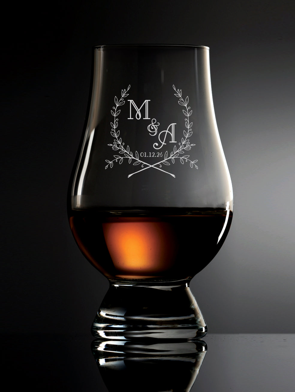 Glencairn Whisky Glasses personalize with your initials and wedding date.