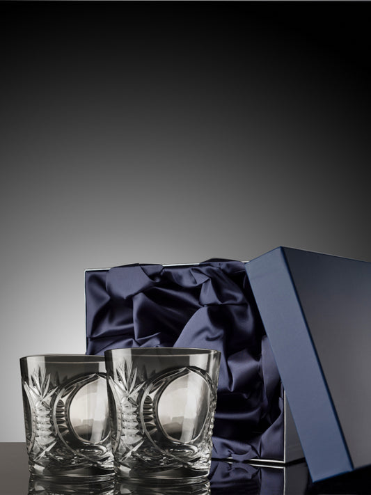 Pair of Bothwell 24% lead crystal whisky tumbler in luxurious presentation box.
