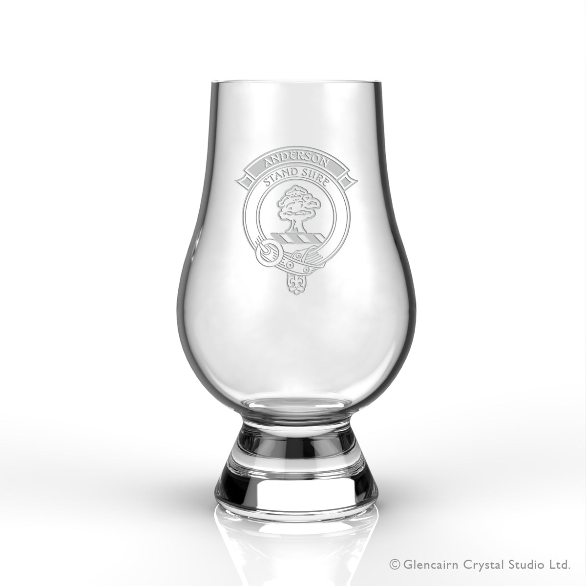 Glencairn whisky glass with clan crest.