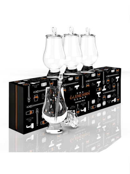 This gift set includes four Glencairn Whisky Glass each with its own Tasting Cap and a Glencairn Pipette.