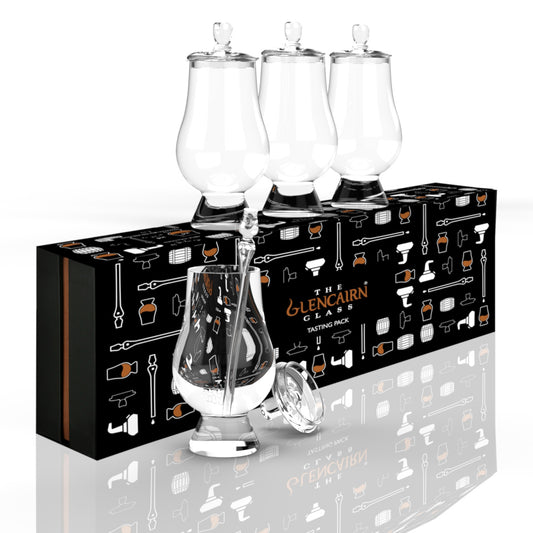 This gift set includes four Glencairn Whisky Glass each with its own Tasting Cap and a Glencairn Pipette.