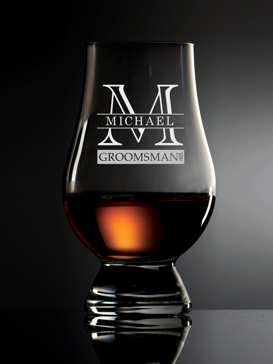 A gift for your groomsman that will be cherished for years to come.  This Glencairn Whisky Glass includes the year of your wedding.