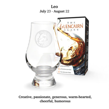 Glencairn Whisky Glass engraved with the Leo zodiac sign (July 23 to August 22).