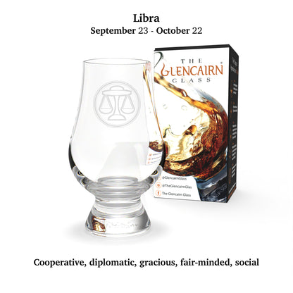 Glencairn Whisky Glass engraved with the Libra zodiac sign (September 23 to October 22).