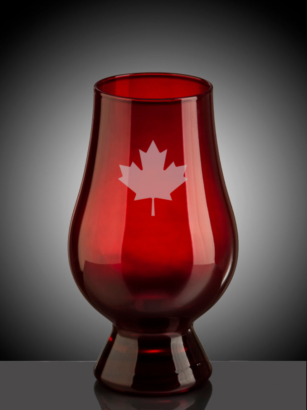 The red Glencairn Glass featuring a Canadian maple leaf.