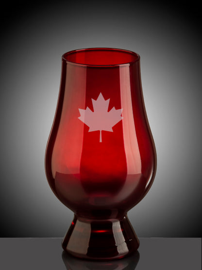 The red Glencairn Glass featuring a Canadian maple leaf.