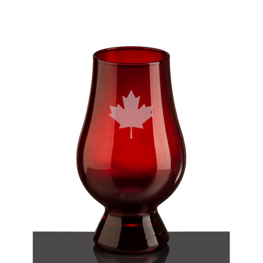 Red Glencairn Whisky Glass with the Canadian maple leaf.  Proceeds go to the Red Cross Canadian Wildfire Fund.
