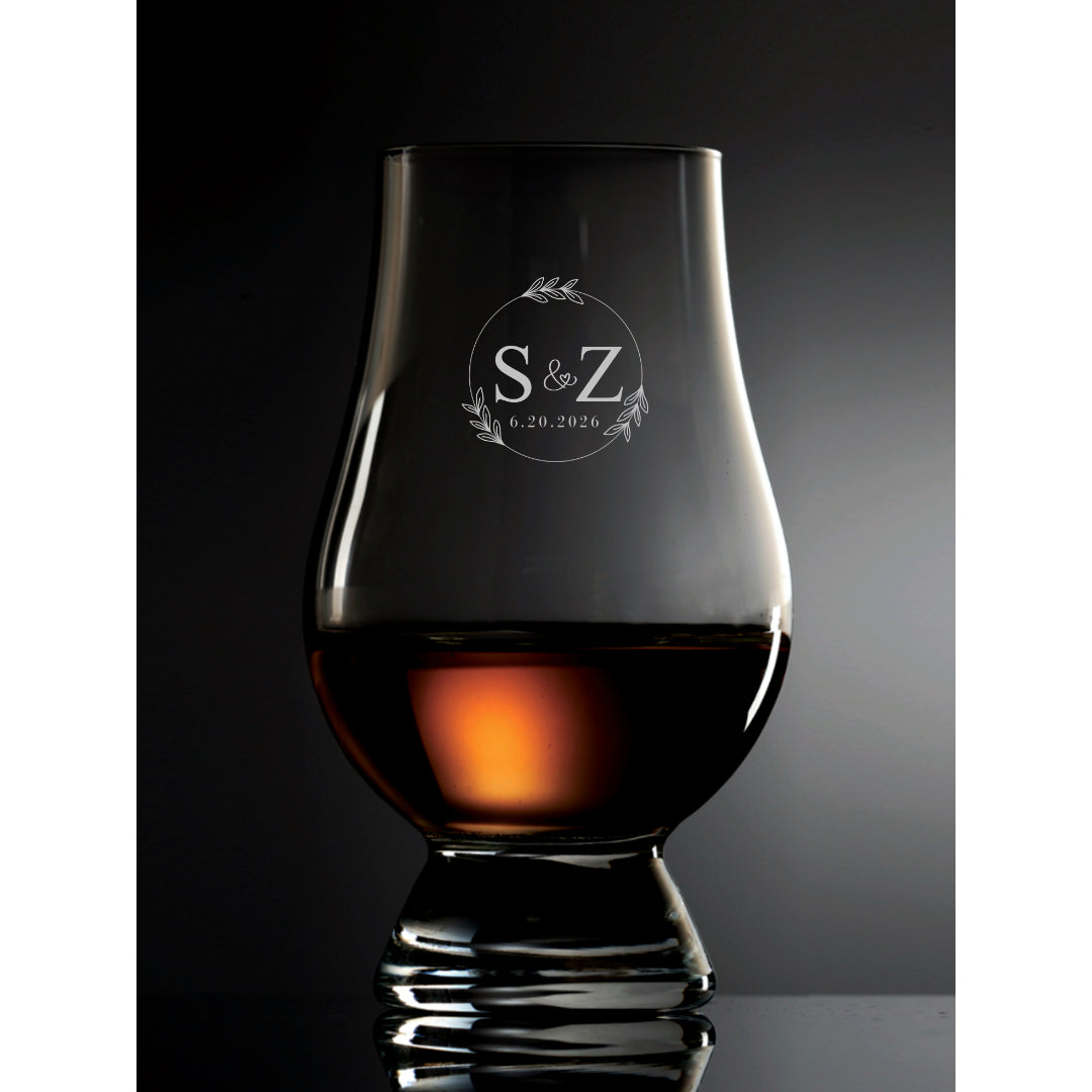 Glencairn whisky glass customized for your wedding.