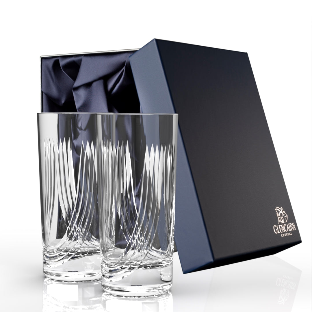 Our beautifully hand cut Montrose suite features sweeping cuts on the glassware inspired by the fold of the Scottish kilt. With a great nod to the Scottish cultural history, the Montrose Highballs are lovely crystal glasses that can be used for your favourite spirit with room for mixers and ice cubes. Gift set comes in a luxurious presentation box.