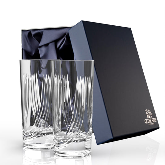 Our beautifully hand cut Montrose suite features sweeping cuts on the glassware inspired by the fold of the Scottish kilt. With a great nod to the Scottish cultural history, the Montrose Highballs are lovely crystal glasses that can be used for your favourite spirit with room for mixers and ice cubes. Gift set comes in a luxurious presentation box.