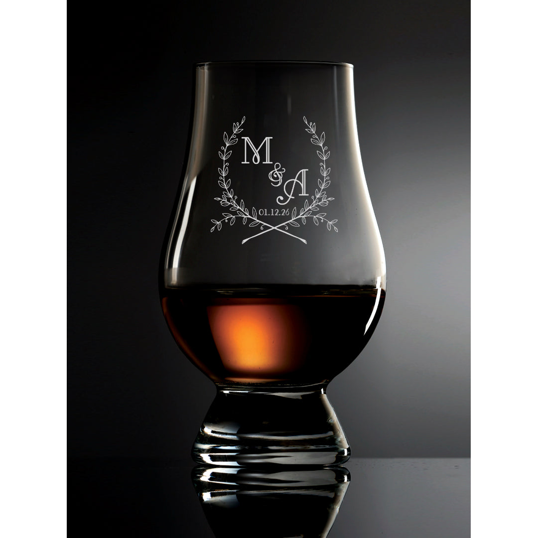 Glencairn Whisky Glasses personalize with your initials and wedding date.