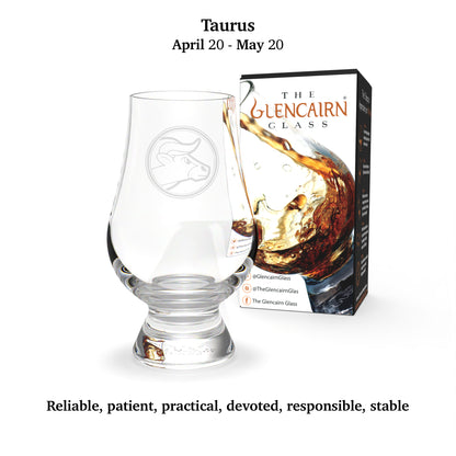 Glencairn Whisky Glass engraved with the Taurus zodiac sign (April 20 to May 20).