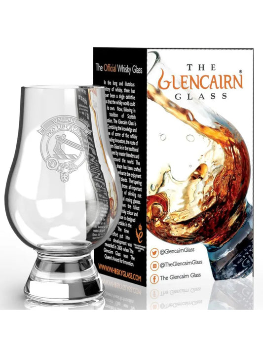 Show your pride with this Wallace Clan Glencairn Whisky Glass etched with the clan's crest.