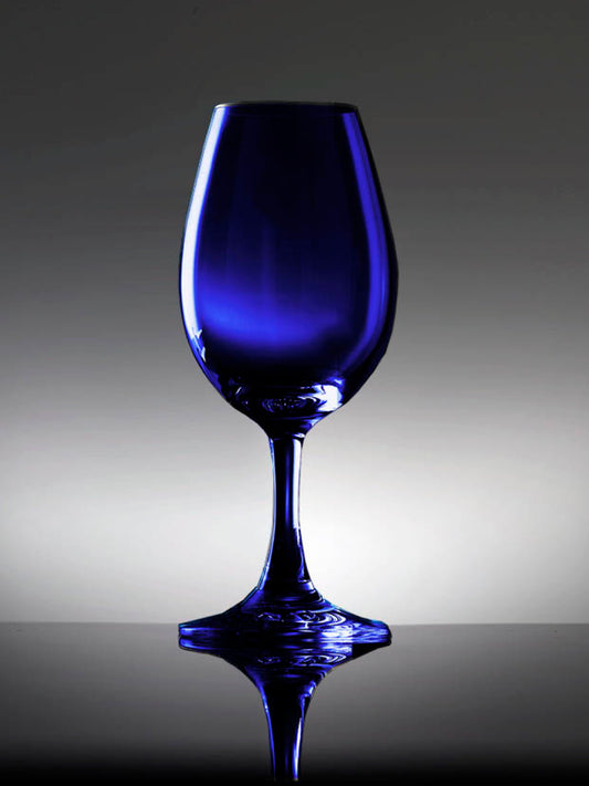The blue Copita Glass has been designed to enhance Sherry.